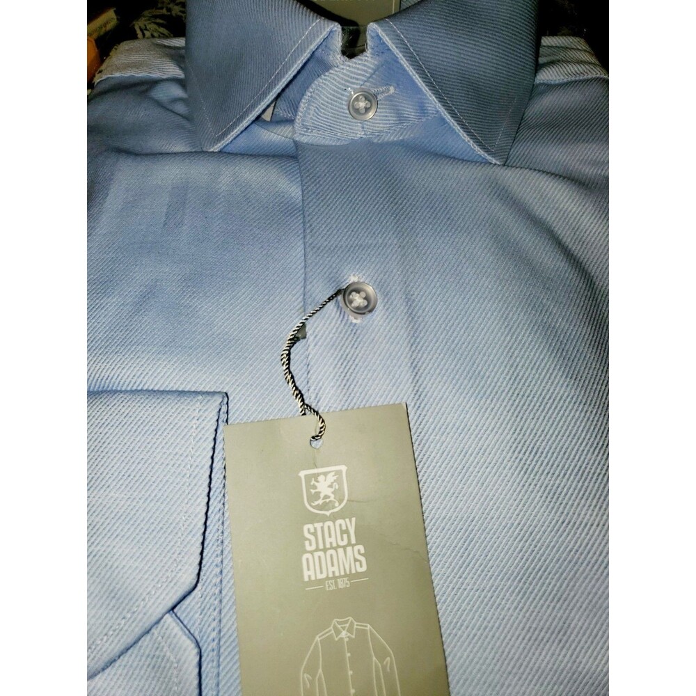 NWT Stacy Adams Modern Fit Dress Shirt Blue 15.5 32/33 M Cotton Button Down Mens - Picture 10 of 11